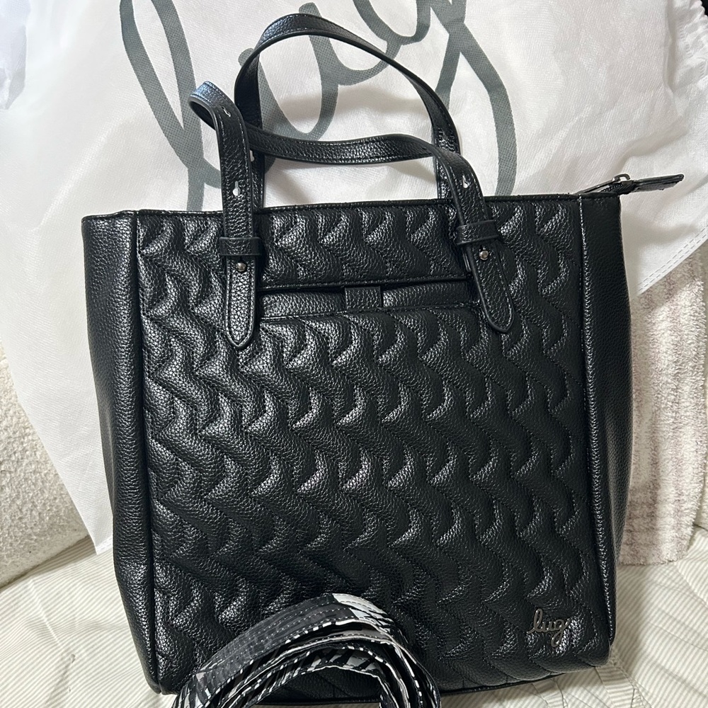 Lug Black Quilted Vegan Leather Small/Medium Purse (Abstract Ferns Lining)